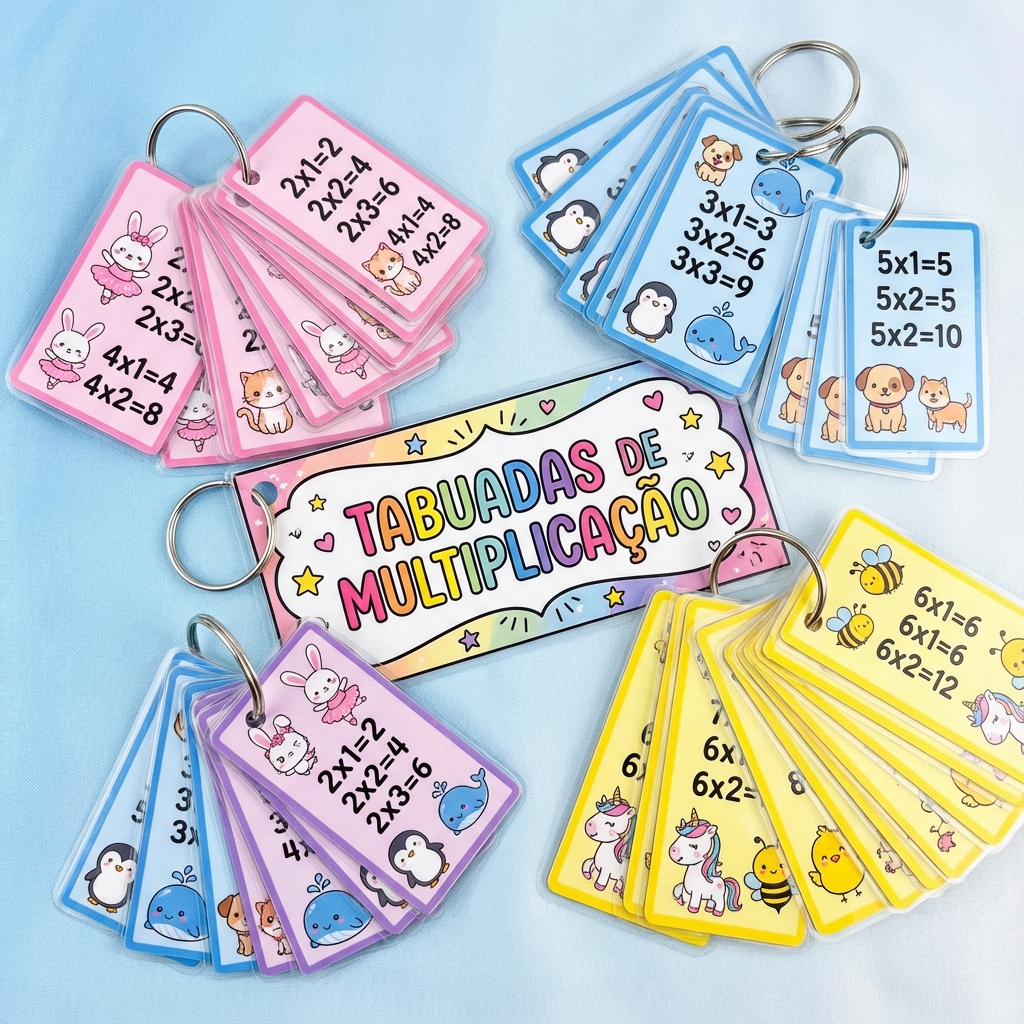 Kit Tabuada Visual - 60 Chaveiros de Tabuada